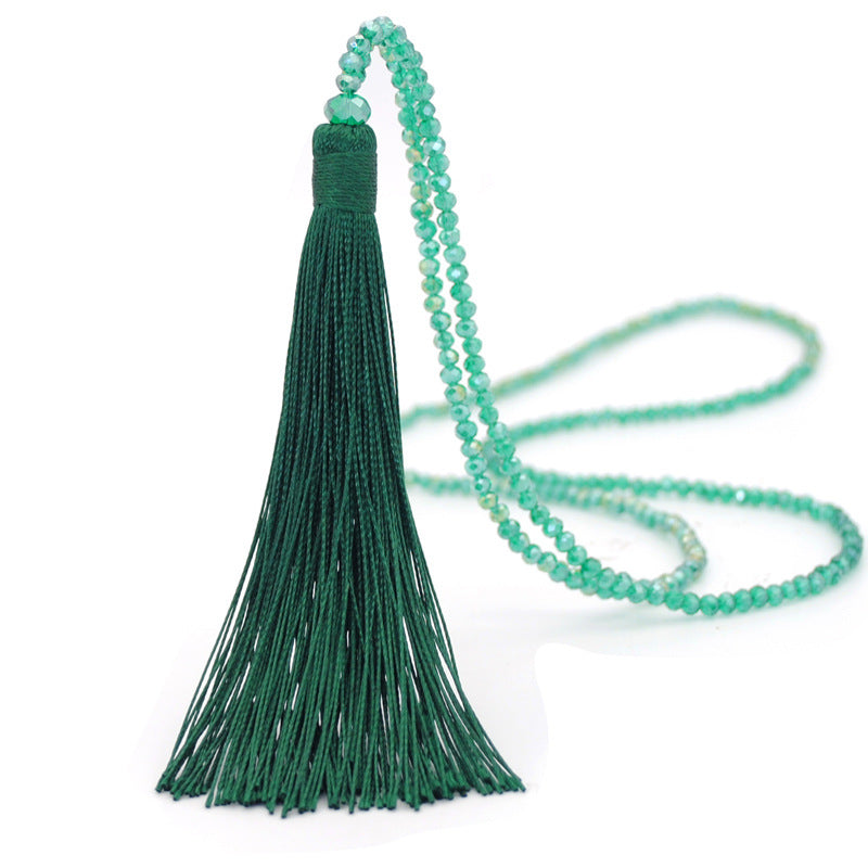 Wholesale Colored crystal necklace sweater necklace women's high-end long tassel necklace
